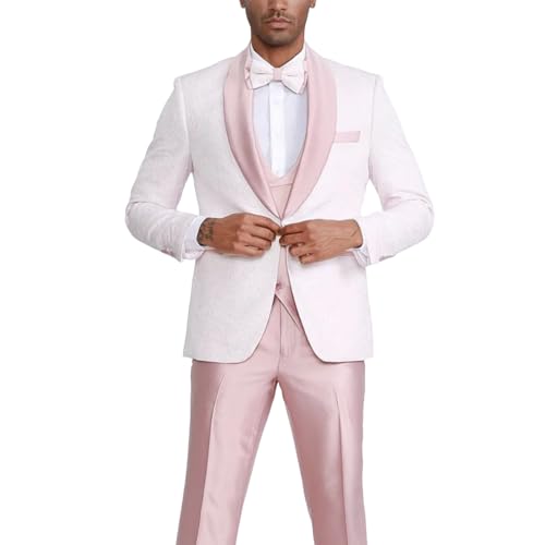 Jacquard Blazer with Satin Vest and Pants Men Suits Slim Fit 3 Piece for Wedding Groom Formal Dress