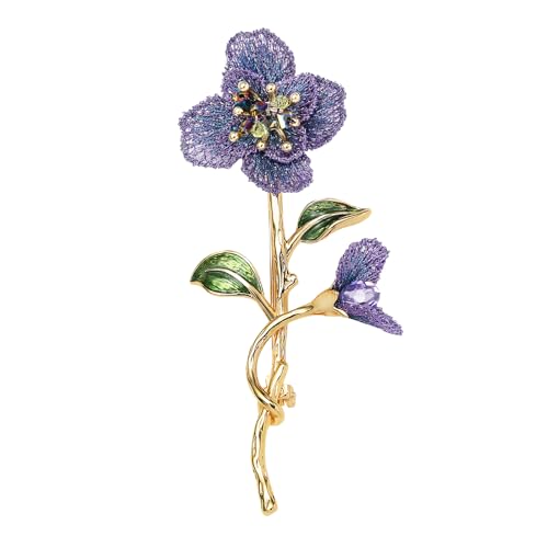 Forget-me-not Brooch Gold Thread Embroidery Enamel Leaf