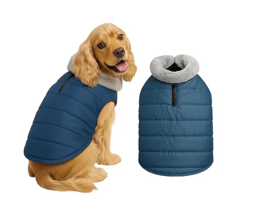 Image of The Pets Company Dog Winter Coat Jacket, Clothes, Windproof, Waterproof, Light Weight, Washable, Ultra Warm Thick Fleece Lined Dog Vest for Cold Weather Protection, (Navy, Medium - 18 Inch)