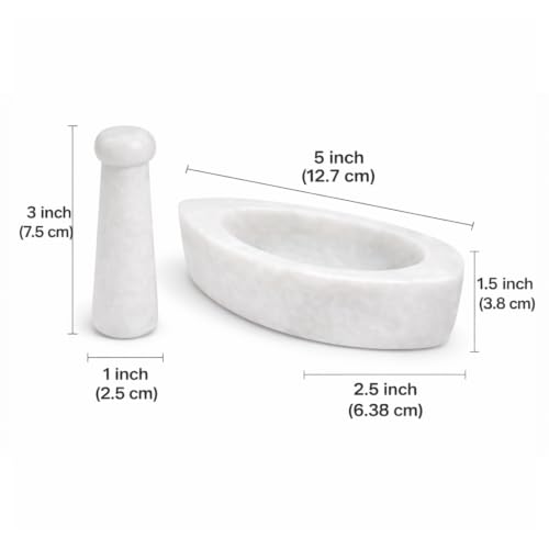 Image of Marble Boat Shape Mortar and Pestle Set 5 Inch, White Stone for Grinding Spices, Herbs and Garlic for Kitchen