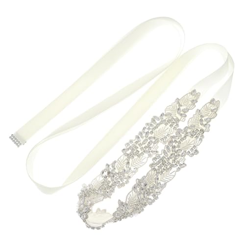 Alipis Cinturón de Boda para Vestido de Novia Diseño Autoajustable y Pedrería de Poliéster Plata, Adecuado para Vestidos de Fiesta y Ocasiones Obsequios
