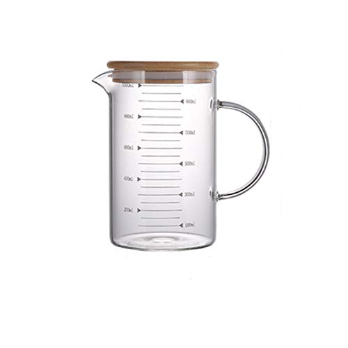 1L Glass Measuring Cups Jugs with Airtight Lid Measuring Pitcher Beaker Measured Mixing Measure Liquid Milk Glass Cup Clear Scale with Spout& Insulated Handle,for Hot/Cold Fluid,