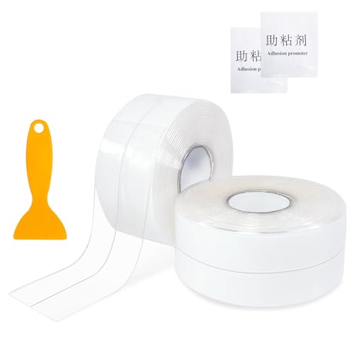 dabinzhijia 2 Rotoli Nastro Sigillante Impermeabile, Trasparente Pavimento pvc Adesivo per Bagno Antimuffa, Guarnizioni Box Doccia per Piastrelle da Cucina