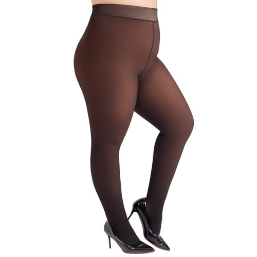 Image of Yilanmy Fleece Lined Tights Plus Size Fake Translucent Winter Warm Leggings for Women Control Top Thick Thermal Pantyhose
