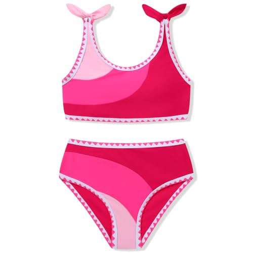 Image of Girls Two Piece Swimsuits Color Block Bowknot Swimwear Summer Beach Bikini Set Little Girl Bathing Suit with Chest Pad 3-10T