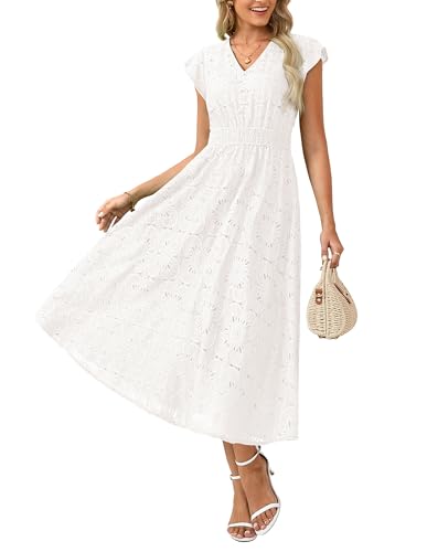 GRACE KARIN Vestido de manga corta para mujer, estilo bohemio, cuello en V, informal, sin mangas, con tirantes delgados, plisados y líneas A sueltas, vestido de playa, vestido festivo con bolsillos