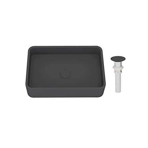 Casainc Black Vessel Sink With Pop Up Drainer, 20'' Concrete Countertop Bathroom Sink, Rectangular Above Counter Bowl Basin, Modern Artistic Bathroom Vanity Sink (Black Earth) #TOP2