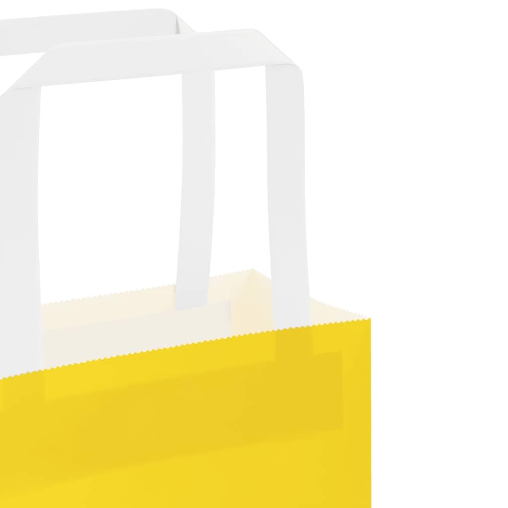 Bolsas de papel amarillo con asas de cuerda de papel, 32 x 17 x 25 cm, 50 unidades, papel de estraza para bolsas de regalo, fiestas, celebraciones, cumpleaños, bodas, Navidad