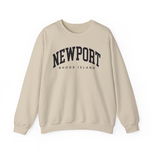 CUSTOMI Newport Rhode Island Adult Unisex Crewneck Sweatshirt, Sand, L
