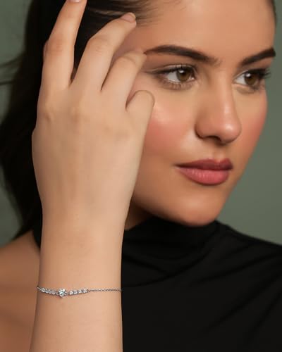 Image of Clara 925 Sterling Silver Heart Solitaire Pendant Earrings Chain Bracelet Ring for Women & Girls| Platinum Plated | Gift for her