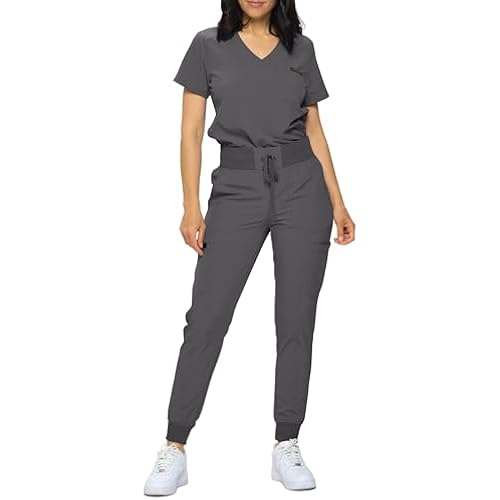 Monarch Uniforms Slim Fit Stretchy Scrubs Women's Jogger Scrub Set Slim Jogger Scrubs with Tuck-In Top for Women