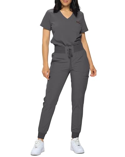 Image of Monarch Uniforms Slim Fit Stretchy Scrubs Women's Jogger Scrub Set Slim Jogger Scrubs with Tuck-In Top for Women