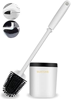 SUNTONE Toilet Brush, Toilet Brush and Holder, Silicone Toilet Brush and Holder set, Bathroom brush. Quick Drying, Deep Cleaning, Easy Use Cleaning loo brush.(White)