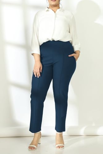 Image of AMYDUS Plus Size Women Crease Seam Tummy Shaper Pants | High-Waist | Stretchable | Straight Fit | Wide Waistband | 2 Pockets | Cloud Soft Fabric | Tummy Tucker Jeggings for Women - XL to 9 XL