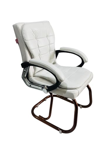 Image of GOYALSON Deluxe Cushioned Office Home Study Chair with Chrome Durable Frame and Cushioned seat Back (2, White, Copper Coated Double Pipe Frame)