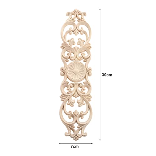 MUXSAM Wood Onlays Appliques, Long Wooden Carved Overlays Furniture Center Carvings Decals for Cabinet Closet Door Wall Dresser DIY Crafts Project(2-Pack, 30x7cm/11.9"x2.8")