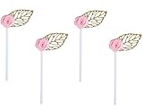 24 Pack of Glitter Gold Leaf Cupcake Toppers with Pink Rose Flower for Birthday Party Baby Shower Wedding Bridal Shower Cake Decoration