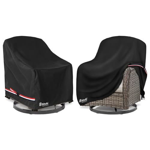 Image of Bitubi Waterproof 2 Pack Outdoor Swivel Chair Cover for Patio Chair Size Up to 33W x 35D x 38.5H inch,Outdoor Lawn Patio Furniture Covers (Black)