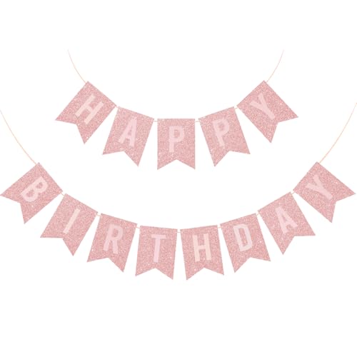 Striscio di Buon Compleanno, Bandierine Rosa con Glitter, Decorazioni di Compleanno per Donne e Ragazze, Forniture per Feste di Compleanno per Neonati, Ghirlanda da Parete per Porte