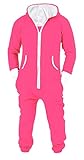 Mens Jumpsuit Non Footed Pajama Unisex One Piece Playsuit Adult Onesie With Hood Shock Pink XX-Large