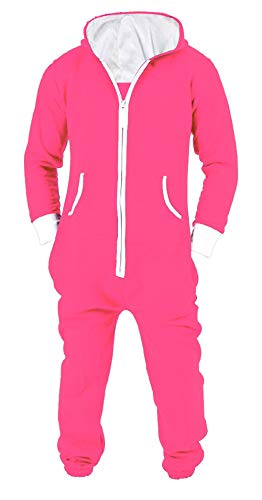 Mens Jumpsuit Non Footed Pajama Unisex One Piece Playsuit Adult Onesie With Hood Shock Pink Xx-Large #TOP1
