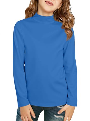 Haloumoning Girls Long Sleeve Shirts Mock Neck Active Layer Top Blue