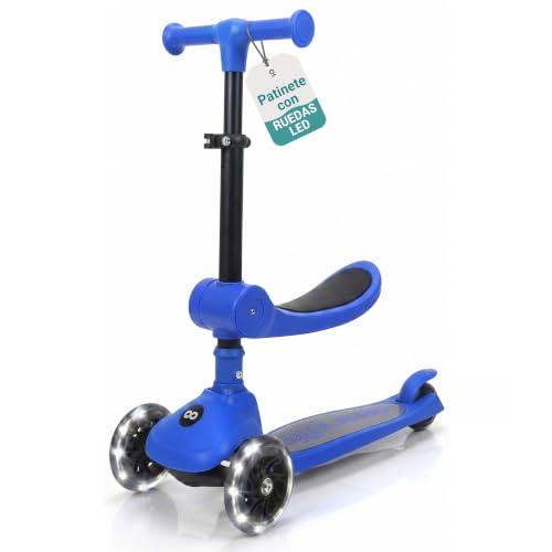 Serenelife Patinete 3 Ruedas para niños, Plegable, Luces LED en Las Ruedas, Manillar Ajustable, Freno Trasero de pie, Soporta hasta 49.9kgs