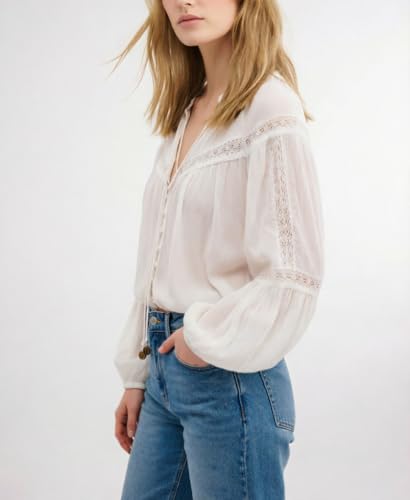 Image of Women Summer Sheer Tie Front Top Y2k Peplum Chiffon Blouse Eyelet Long Sleeve Flowy Lace Beach Cover Up Boho Tops