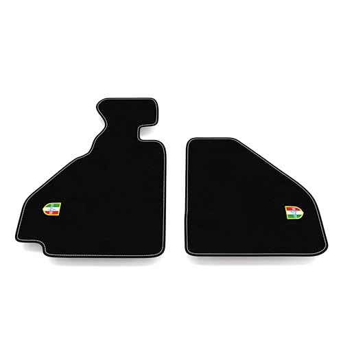 Kit Tappetini Auto compatibili con Ferrari 348 TB. COMPOSIZIONE SET: 2 tappetini anteriori. Colore: moquette nera, bordo nero, cucitura bianca.