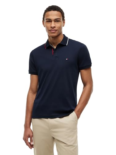 Image of Tommy Hilfiger Men's Short Sleeve Casual Polo Shirts in Slim Fit with Liquid Cotton and Cuff Designs
