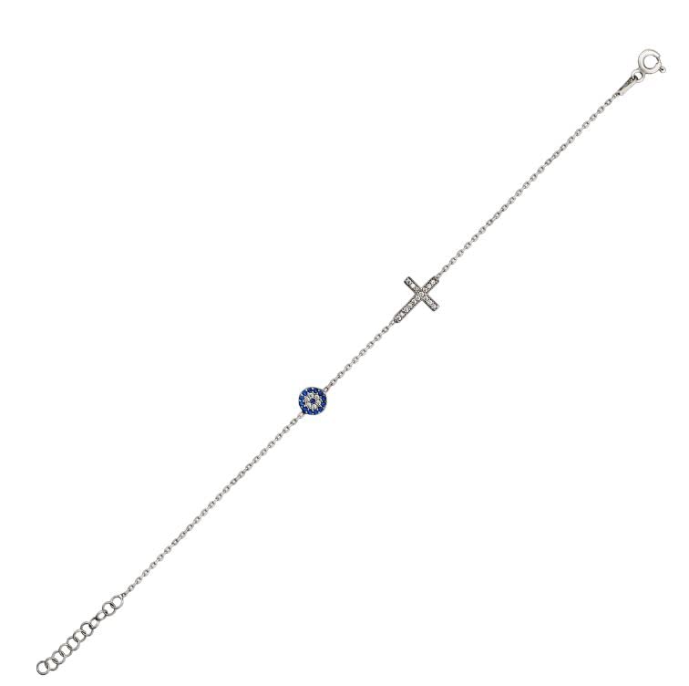 MYSTIC JEWELS By Dalia 925 Sterling Silver Evil Eye and Cross CZ Bracelet, Birthday Gift, New Year4
