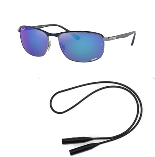 Ray-Ban RB3671CH Sunglasses Bundle: RB 3671CH 92044L Blue On Gunmetal Polar Grey Mi and Universal Anti-slip Silicone Leash2