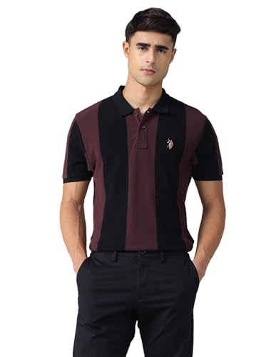 Image of U.S. Polo ASSN. Striped Slim Fit Polo T Shirts for Men - 100% Cotton, Half Sleeves Mens Tshirt