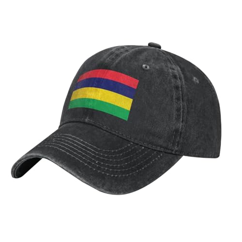 Drapeau de l'île Maurice Casquette de baseball de cowboy lavée pour adultes – Chapeau élégant et respirant avec sangle réglable, noir, taille unique