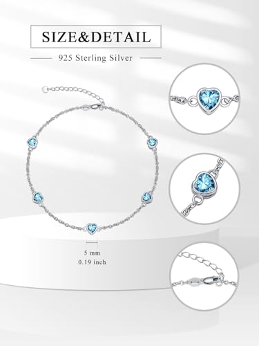 Image of Dorunmo Heart Birthstone Bracelets 925 Sterling Silver Round Birthstone Anklet for Women Birthday Jewelry Gifts for Girlfriend Wife Mother Her
