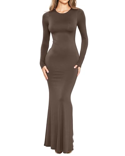 Amazon.com: TRENDY VIBEZ Women's Long Sleeve Bodycon Maxi Dress Slimming  Sexy Fitted Maternity Friendly Long Tight Dress for Fall Casual Wear, Dark  Brown, Small : Clothing, Shoes & Jewelry