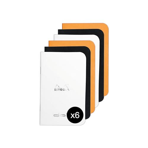 Rhodia 119156AMZC - Set of 6 Staplebound Notebooks - Dimensions: 7.5 x 12 cm - Dotted - 48 pages - 80 g/m² - 3 assorted colours (Orange, Black and White)