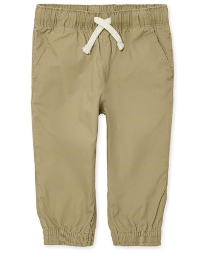 Image of The Children's Place,Baby Boys,and Toddler Stretch Pull on Jogger Pants,Flax,6 Months,9 Months