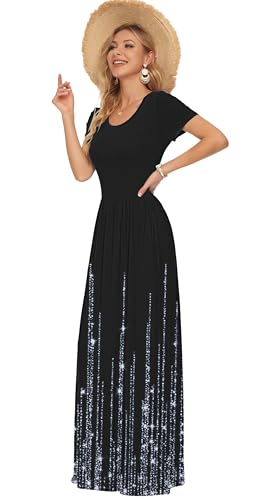 Image of AUSELILY Women's Classic Short Sleeve Loose Plain Casual Long Maxi Dresses for Women 2026