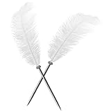 Simple Polymer 2 Pcs Feather Pen - Black Ink Ballpoint Pen Vintage Feather Quill Signing Pen for Student School Writing or Wedding Signature (White)