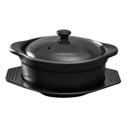 Mikikit Casseruola in Ceramica Da Cucina 1,09l Con Coperchio e Doppia Maniglia, Pentola Per Stufati Domestici Resistente Ad Alte Temperature, Per Riso in Zuppa e Bibimbap