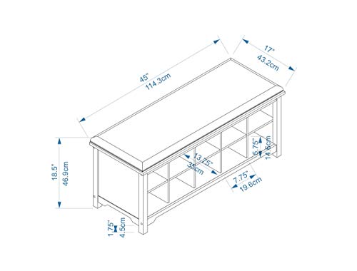 Linon Cape Anne Dark Walnut Bench, Brown, 45"W X 17"D X 19"H #TOP2