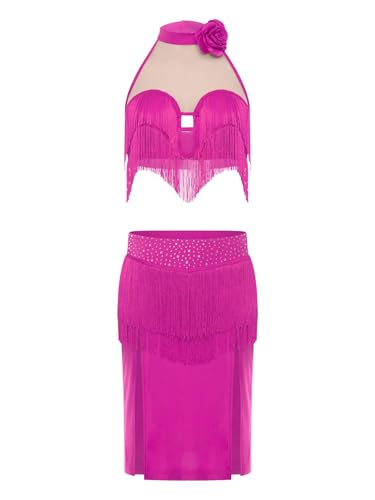 Costume danse de salon latine haut de gamme avec strass et franges