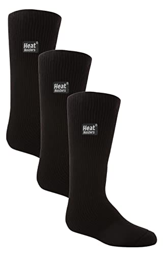 HEAT HOLDERS Kids Thermal Socks for Winter | 3 Pair Mutlipack Boys & Girls Warm Socks with Fluffy Fleece Inner (9-1, Black)