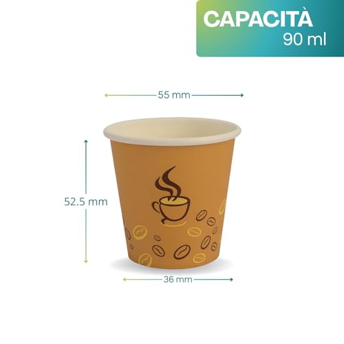 Palucart 500 Bicchieri In Carta Per Caffe 90Ml Colore Avana Grafica Tazzina E Chicco Caffè (3 Oz) Bicchierini Biodegradabili Cartoncino - 2