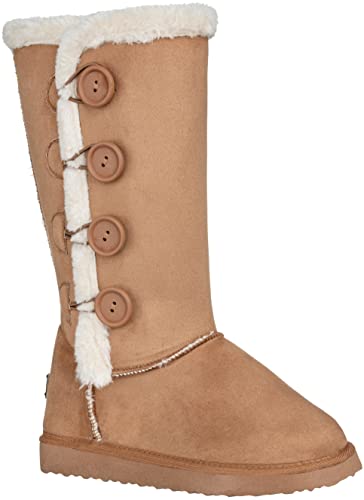 CLOVERLAY Women's Four Button Faux Fur Lined Shearling Mid Calf Winter Snow Boots