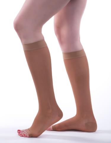 Image of Allegro 15-20mmHg Essential 17 Sheer Support Open Toe Compression Sock - Comfortable, Open Toe, Knee High Support Stockings