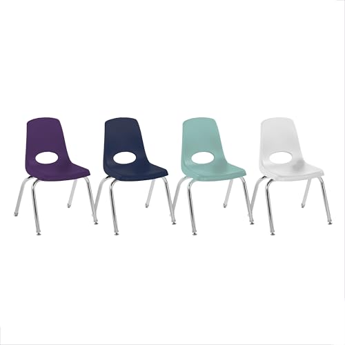 Image of FDP 14 inch School Stack Chair, Stacking Student Seat with Chromed Steel Legs and Nylon Swivel Glides For In-Home Learning or Classroom - Contemporary /Purple (4-Pack), 14006-CTPU