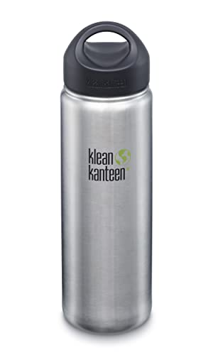 Klean Kanteen Wide Mouth Single Wall Stainless Steel Water Bottle with Leak Proof Stainless Steel Interior Cap - 27oz - Brushed Stainless (1003120)