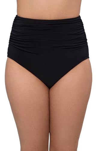 Trimshaper Womens Shirred High Waist Tummy Control Swim Brief, Black, 12